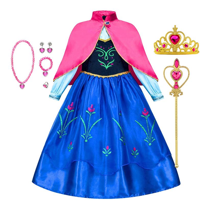 Frozen Anna Princess Girl Dress Halloween Cosplay Party Costume Snow Queen Princess Clothes Children Outfit 2-10 Y