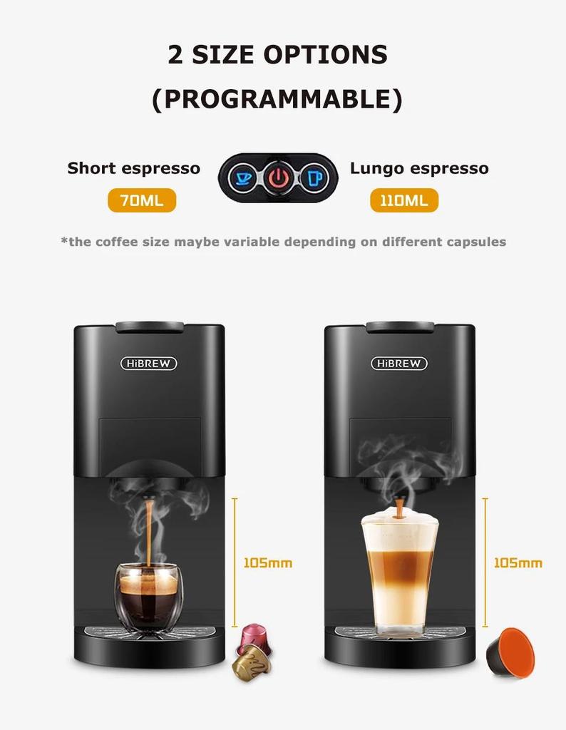HiBREW Coffee Machine 5in1 Multiple Capsule Espresso Dolce Milk&Nespresso&ESE Pod&Powder Coffee Maker Stainless Metal H3A