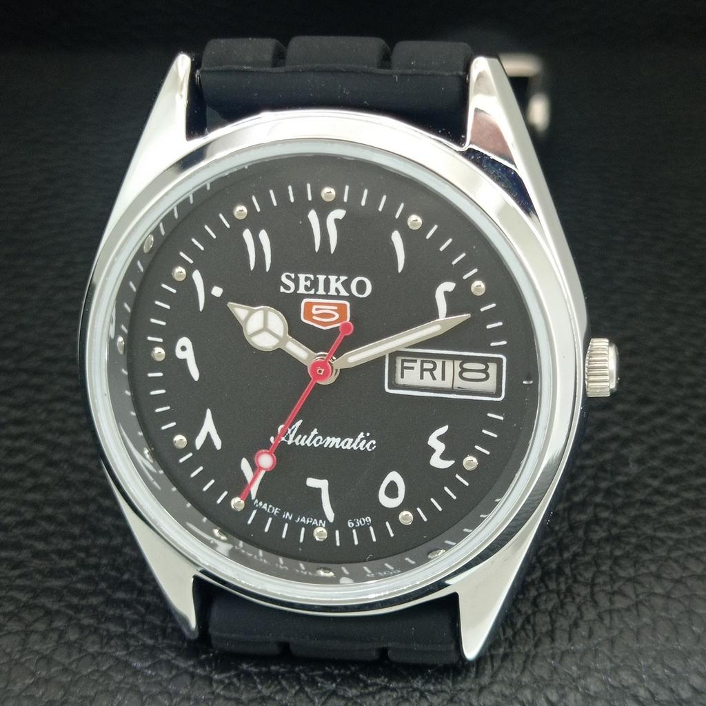 REFURBISHED SEIKO 5 AUTOMATIC 6309A JAPAN MENS VINTAGE BLACK WATCH a442434-1