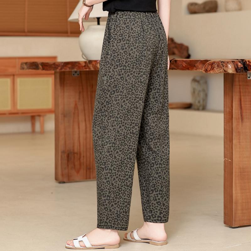Women's Plus Size Leopard Print Wide Leg Pants, Casual Loose Fit Elastic Waist Trousers (XL-5XL)
