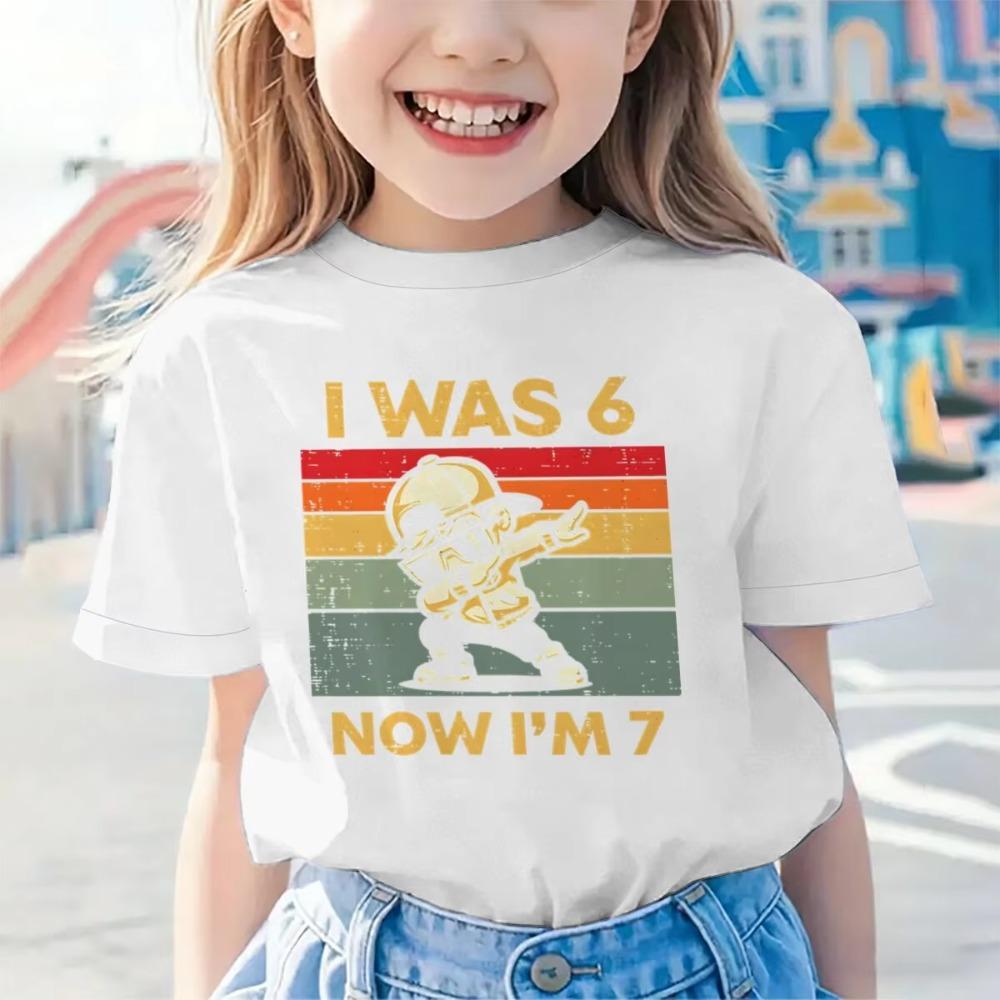 Kids Seven Year Old Cotton T-shirt Tops I Was 6 Now I'm 7 Birthday Funny 7th B-day Gift for Boy 67 Meme Birthday Cotton Tee