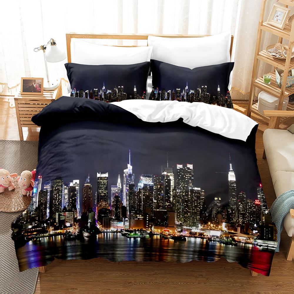 3D City Scenery Bedding Set Bed Linen Single Twin Queen King Full Size Duvet Cover Bedclothes