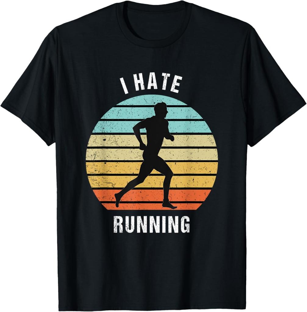 Funny Sarcastic Mens I Hate Running Tshirt Marathon Runner Fitness Workout Tee for Guys Cotton Printed Short Sleeve Shirts Y2k