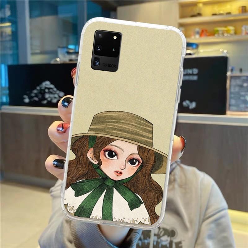 Süßes Mädchen Handgezeichnete Handyhülle für Samsung Galaxy S10 S21 S22 Plus Ultra A91 A51 A21S A12 Transparente Handyhülle