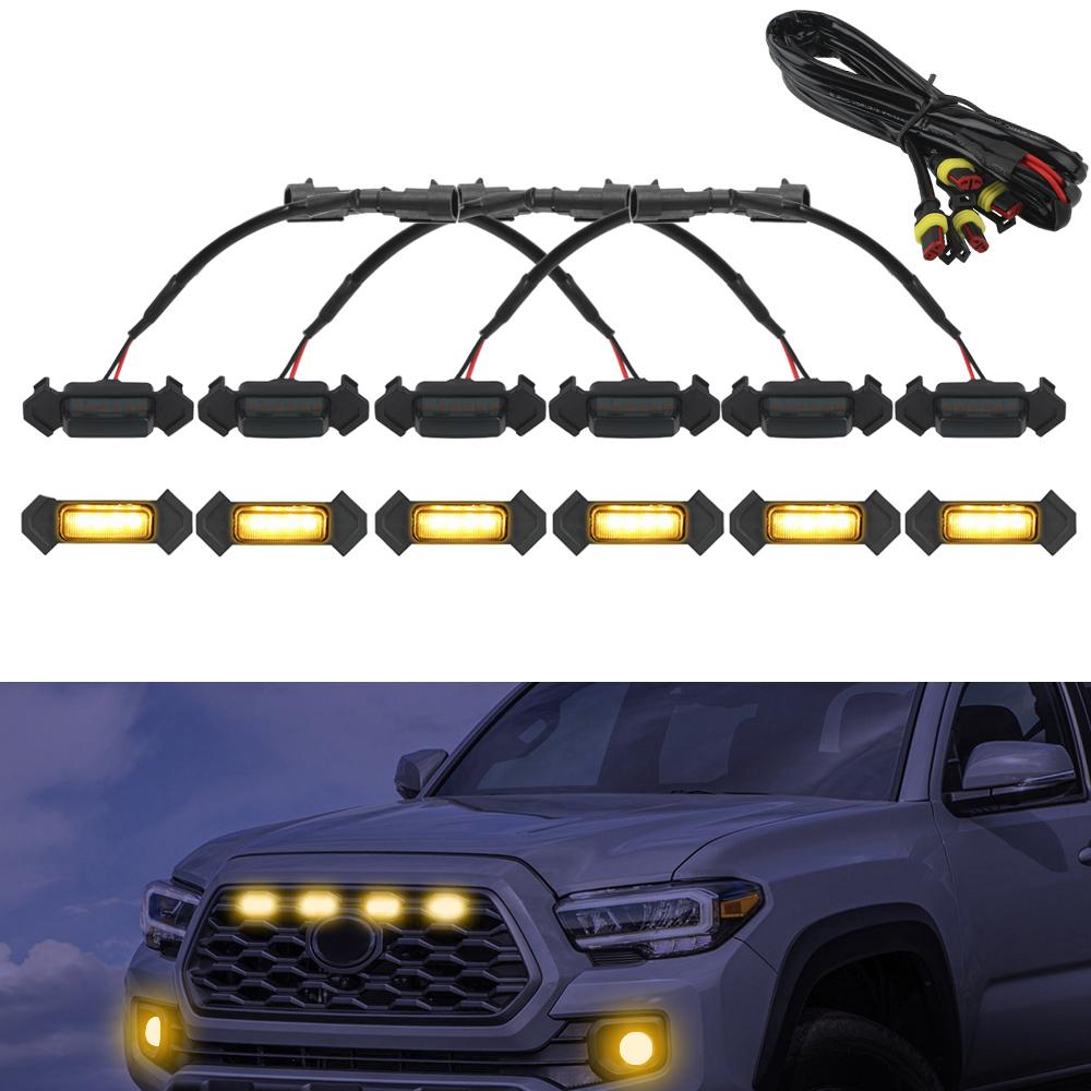 

Автомобильная светодиодная решетка янтарного цвета, комплект освещения передней решетки 12 В, 4 шт./компл. для Toyota Tacoma 2016-2020 гг. жёлтый