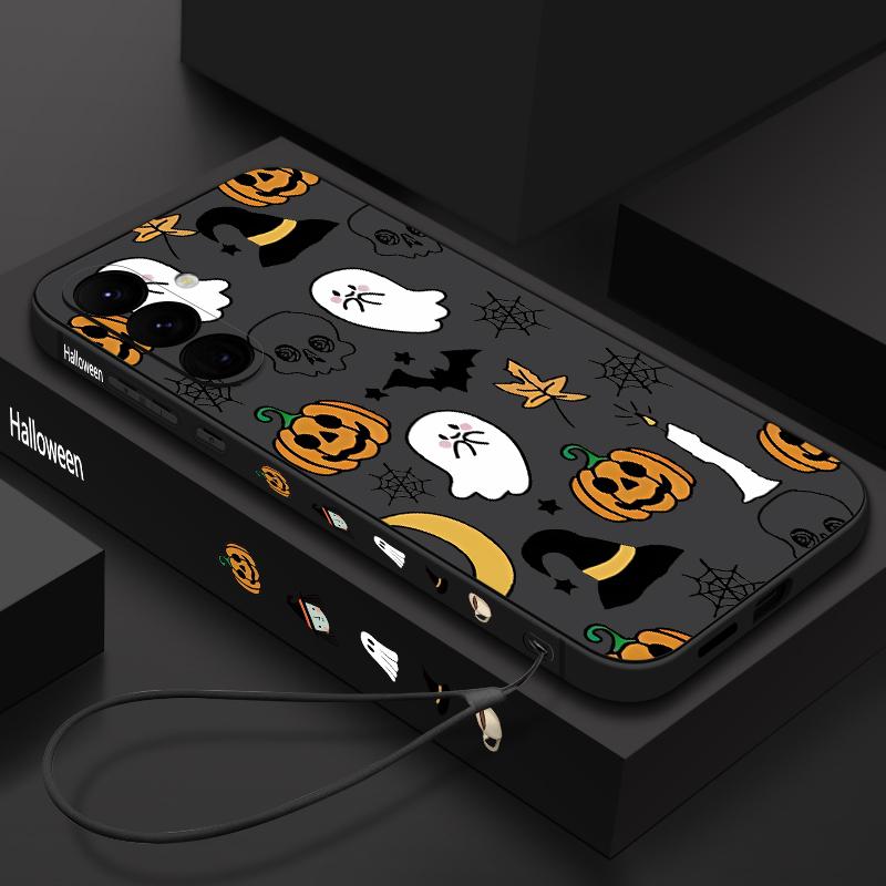 Lanyard Phone Case For Samsung Galaxy A56 A17 A26 A16 A36 A55 A54 A53 A15 S24 S25 FE S25 S22 S23 Ultra Plus Pumpkin Patterned Cover