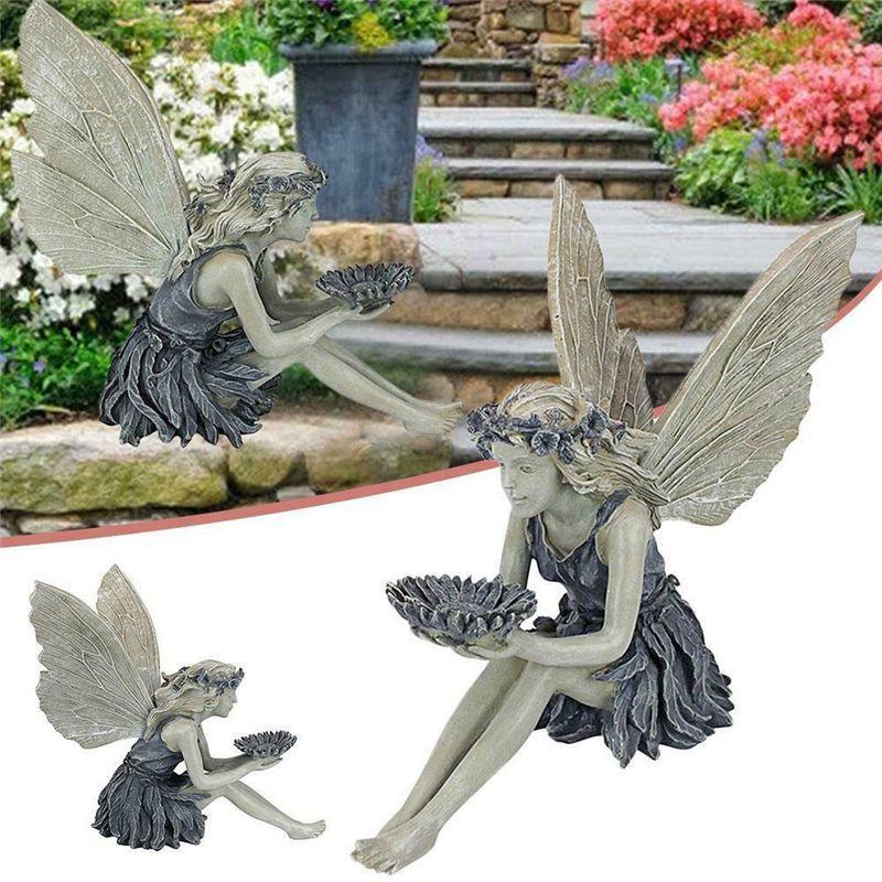 Enchanting Sitting Fairy Garden Statue Crafted From High-quality Durable Resin