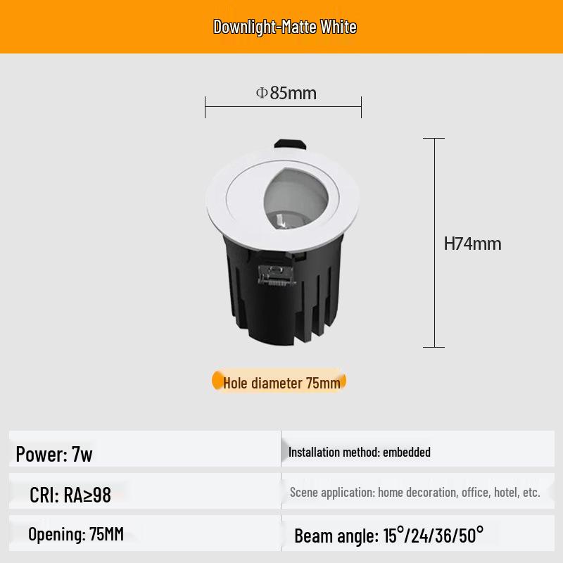 

Recessed Anti-Glare Small Spotlight with Eye Protection and Full Spectrum for Smart Home Living Room 6000K, CRI 95~98, LED Chip + Igor Driver