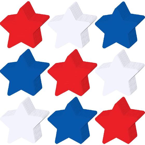 Geyee 108 Pcs Patriotic Star Cutouts 4th of July Independence Day Accents for DIY Bulletin Board Red White and Blue Star Cutouts for Kids Patriotic