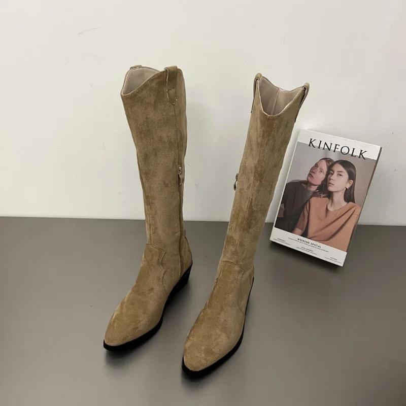 Fashion Women's Long Boots Elegant With Low Heels Winter 2024 Autumn Ladies Knee High Shaft Shoes On Offer Demi-season Spring Boot Work