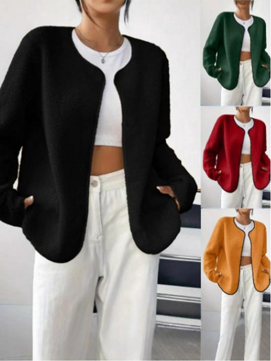 2025 Autumn/Winter Women's Fashion Casual Solid Color Cardigan Jacket