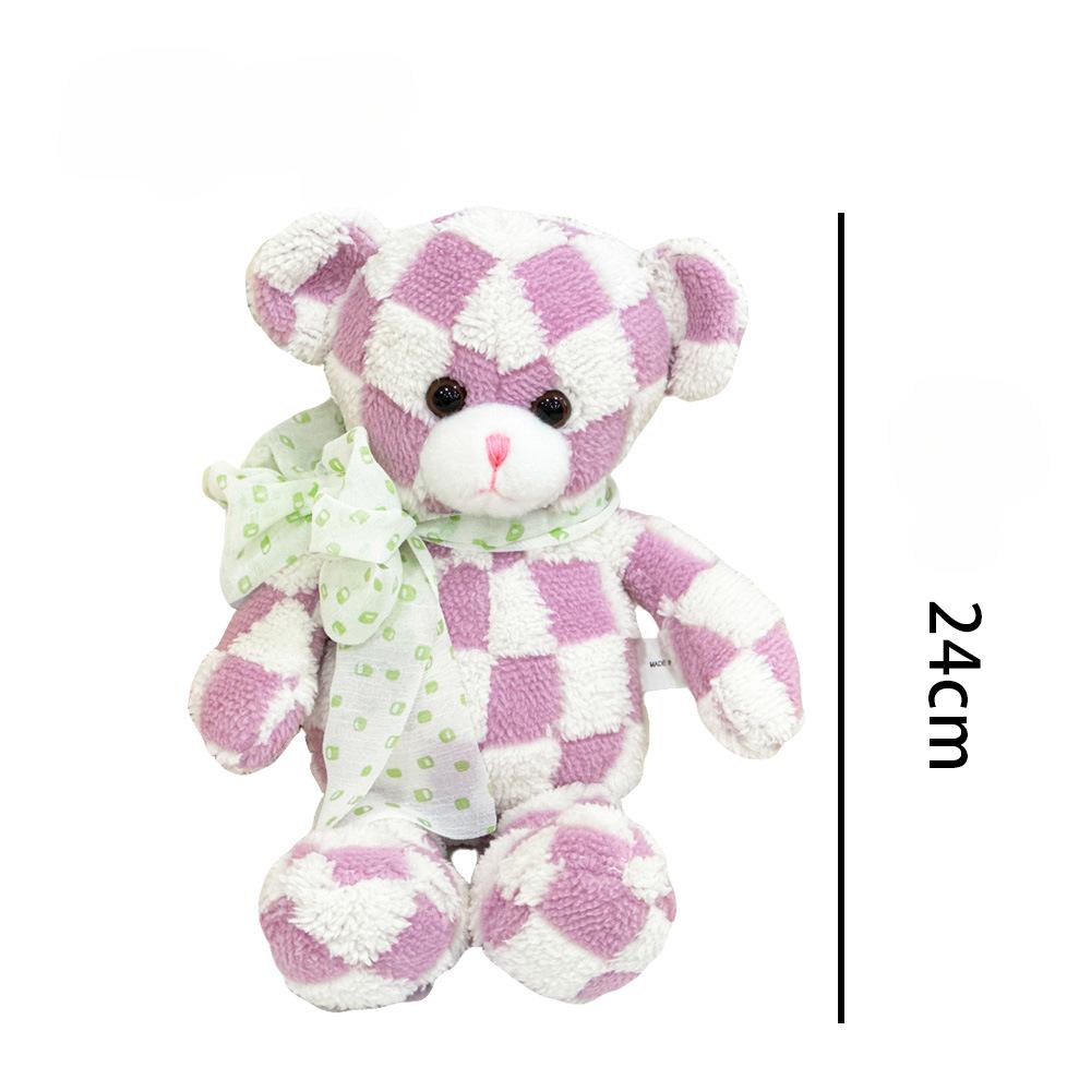 Hot Selling New Teddy Beer Plush Ribbon Checkerboard Teddy Cute Plush Doll