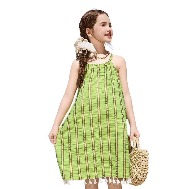 ASK JUNIOR Girls Summer Halter Tassel Beach Dress 130 желто-зеленый