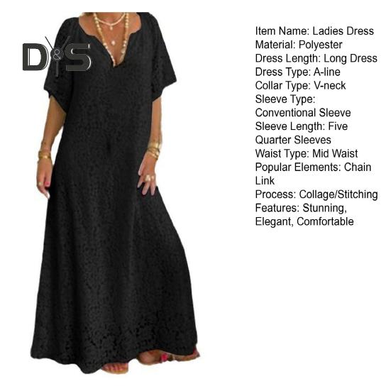 Stunning Summer Lace Dress Elegant Comfortable Eye Catching V Neck Mid Waist Ladies Dress Summer Accessories