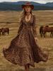 2026 Women's Spring/Summer V-Neck Long Sleeve Dress with Creative Pattern Background