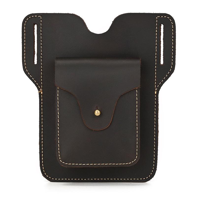 Fanny Pack Men'S Mobile Phone Fanny Pack Genuine Leather Men'S Bag Wear Belt Outdoor Sports Crazy Horse Leather Mobile Phone Fanny Pack