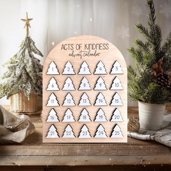 Acts of Kindness Advent Calendar 2025 Wooden 25-Day Countdown Calendar Sharing Kindness Christmas Decoration for Kids Adults