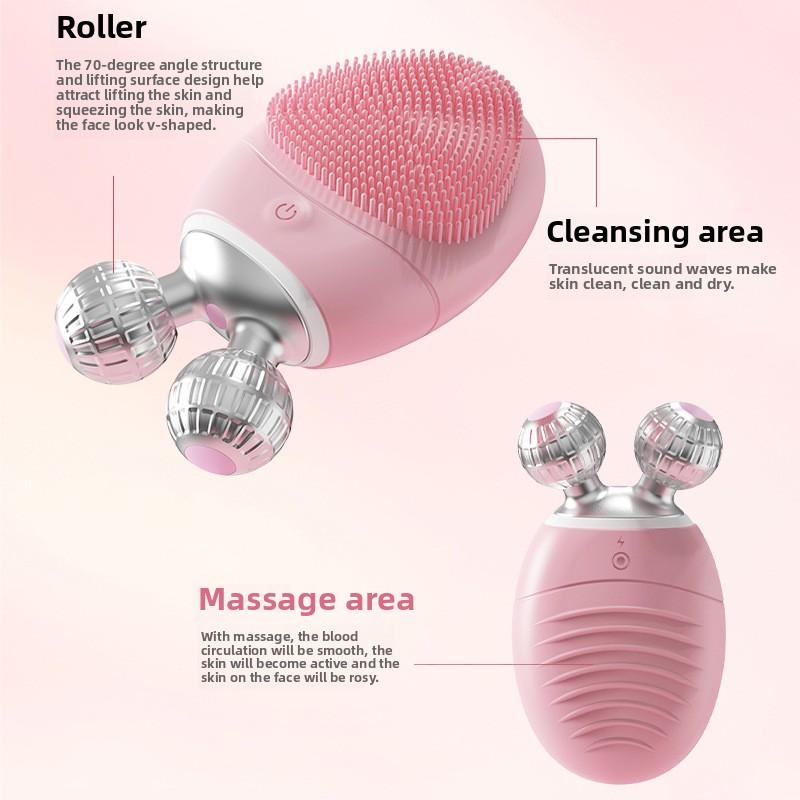 Roller electric silicone facial cleanser for cleaning pores, blackheads, oil lifting, firming, and vibrating facial cleanser