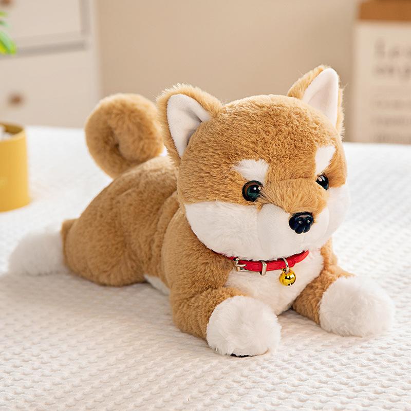 Simulation Collar Shiba Inu Plush Toys Children's Comfort Bell Dog Pillow Cute Pet Home Decoration Ring Gift