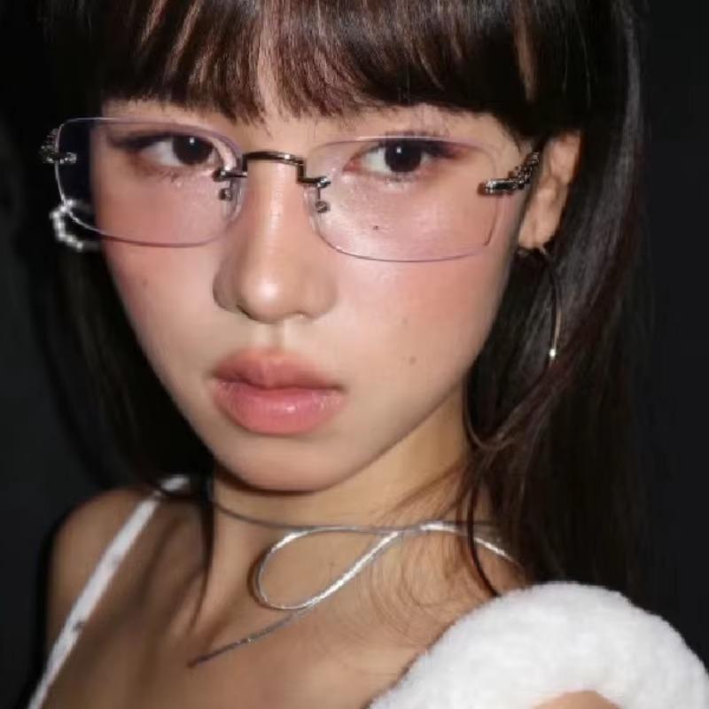 Square Rimless Anti-Blue Light Glasses Women Men Summer Silver Frame Optical Spectacle Eyeglasses Computer Reading Eyewear