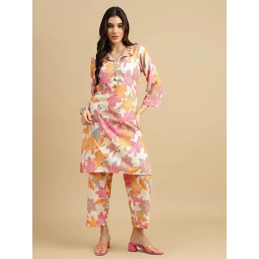 Women Designer Printed Kurta Pant Cord Set Indian Bollywood Top Tunic Kurti VSO-1698 C