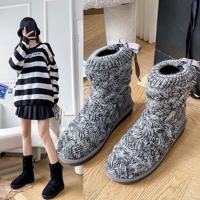 Mode 2024 Neue Winter High-Top Plüschstiefel Warm halten Damen Baumwollschuhe Langer Schaft Outdoor Schneestiefel Leichte Fellstiefeletten für Damen