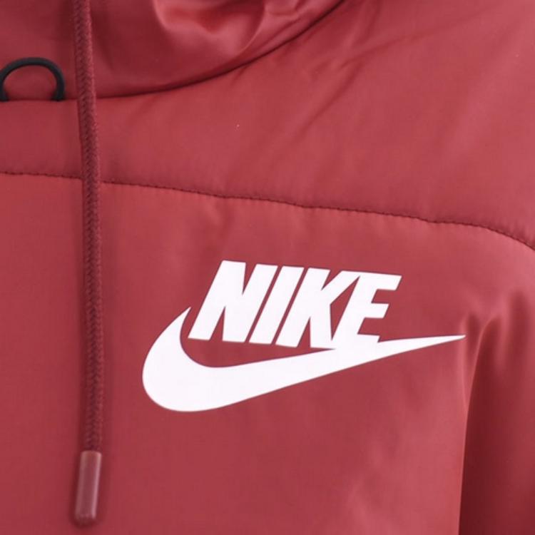 Nike Логотип с надписью Спортивная повседневная теплая хлопковая куртка с капюшоном Женская куртка красного цвета CJ7579-677