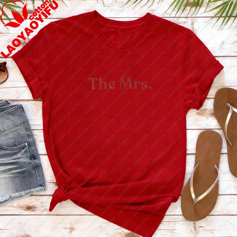 La Signora T-shirt da Donna Cotone Manica Corta Casual Moda Top Estivo per Sposa Regalo di Matrimonio Modello Classico Girocollo T-shirt Stampate