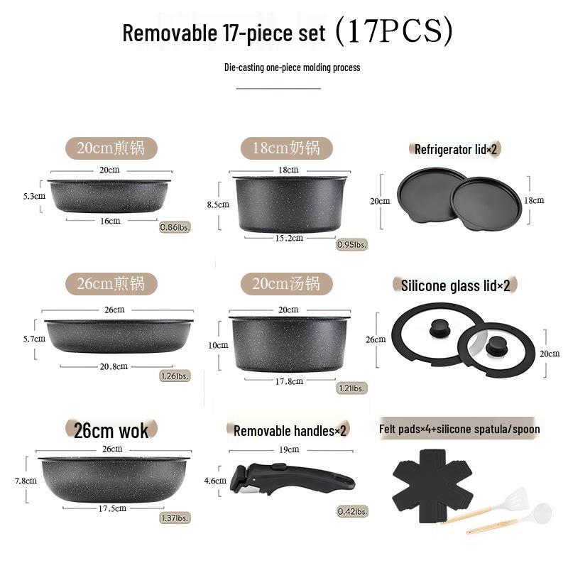 Multi-Functional Ceramic Non-Stick Cookware Set: Detachable Wok, Frying Pan, and Soup Pot