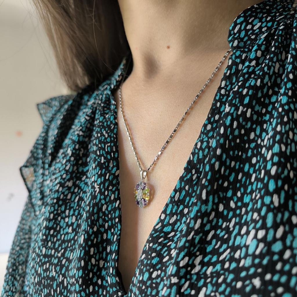 Серебряная подвеска с аметистом 3.087ct, цитрином, хризолітом, топазом (2193357)