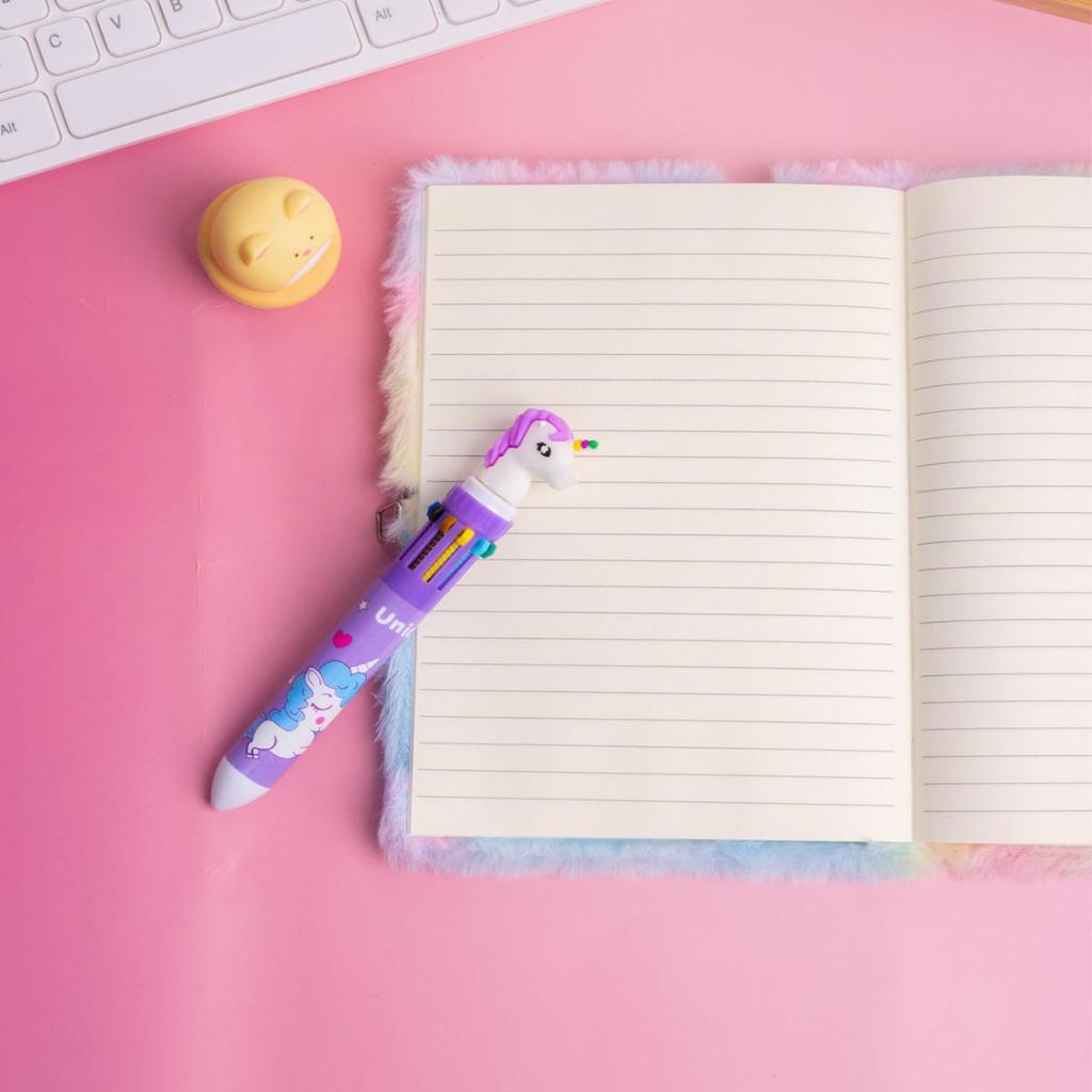 Cartoon Unicorn Tie-Dye Plush Lockable Diary for Girls