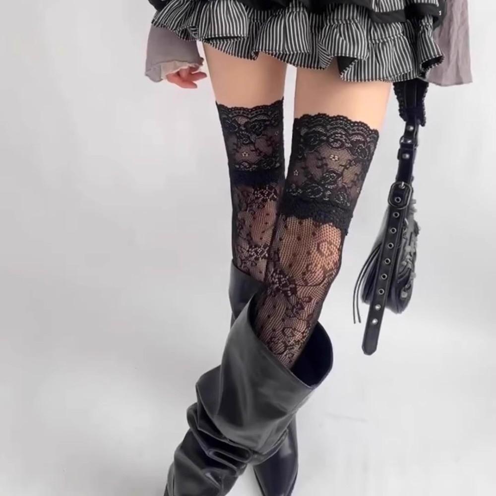 Breathable Lace Trim Stockings Floral Over The Knee Socks Sweet Thigh High Long Socks Girl
