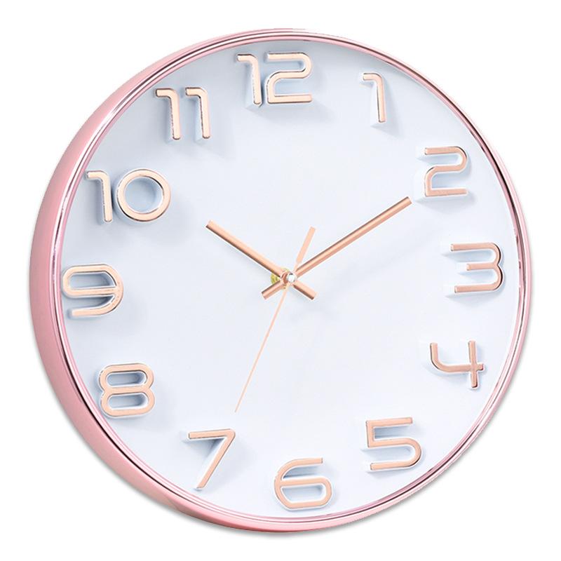Простые Современные 3D Трехмерные Цифровые Настенные Часы Бесшумные Круглые Кварцевые Часы Настенные Часы Часы для Спальни Гостиной Модные Креативные 12 inch three-dimensional digital pink