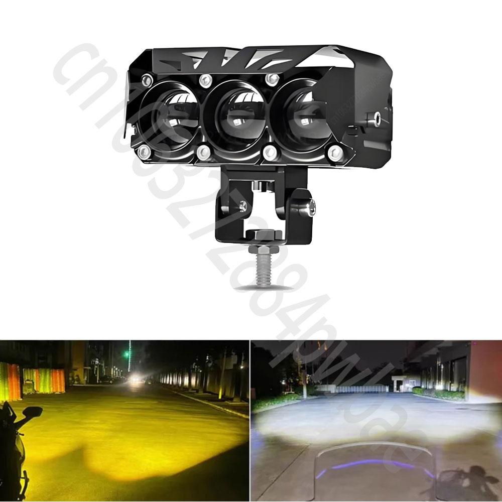 3 Lens Motorcycle LED Spotlight Dual Color Hi/Low Beam Fog Lamps for Car Trucks SUV UTV 12V 24V Lens led Headlight Driving Light