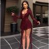 Women S Sexy Lace Deep V Neck Ruffle Slimming Evening Dress
