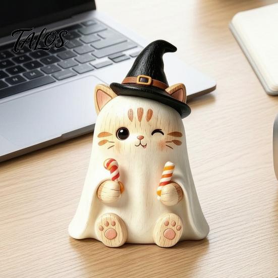 Gothic Style Figurine Vintage Witch Cat Halloween Decoration, Small Wooden Lover Gifts for Farmhouse Mantel, Bookshelf Table, Desktop Decor