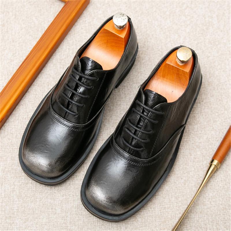 Luxury Designer Men's Lace Up Square Toes Shoes British Retro Fashion Punk Wedding Dress Homecoming Sapatos Tenis Masculino