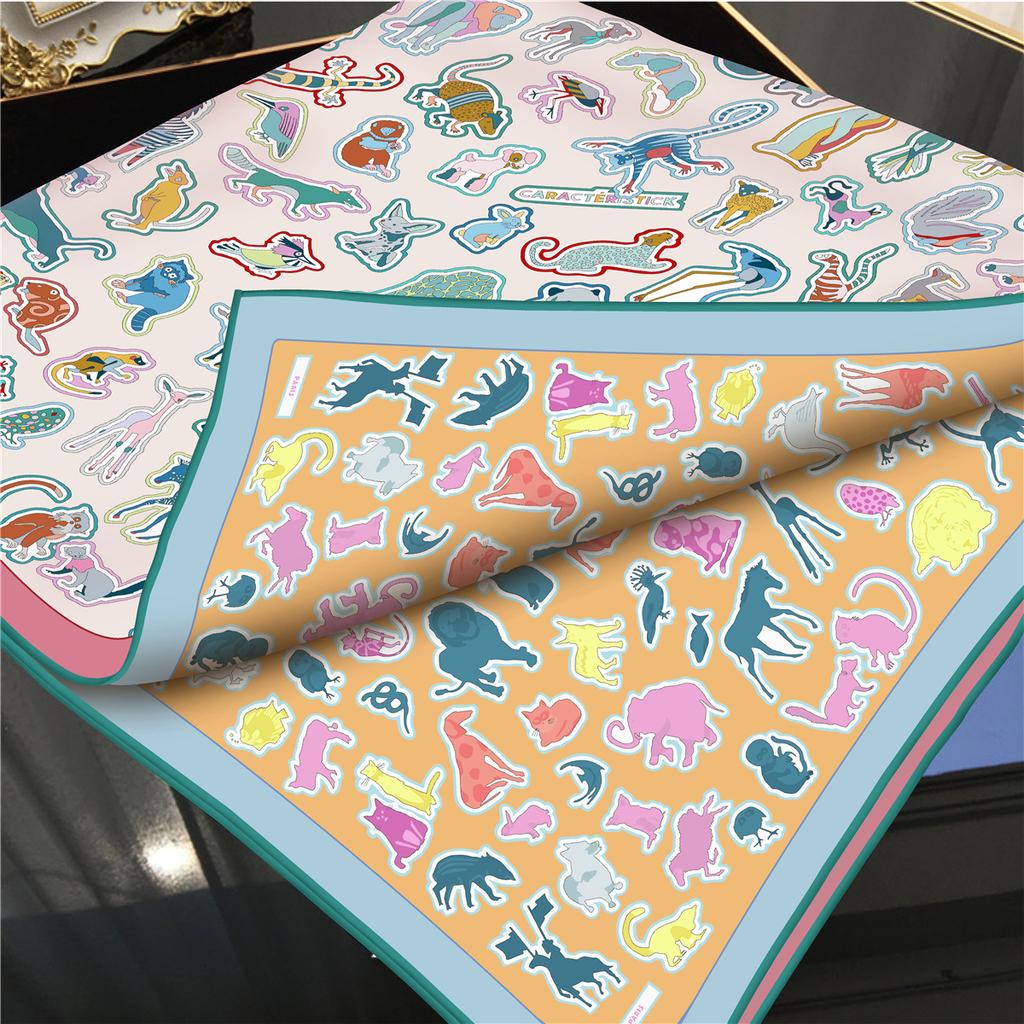 New Brand Animal world Two-sided Print Headband Scarf Women Fashion 90*90cm Hijab Bandana Neckerhicef Beach Sun Protection