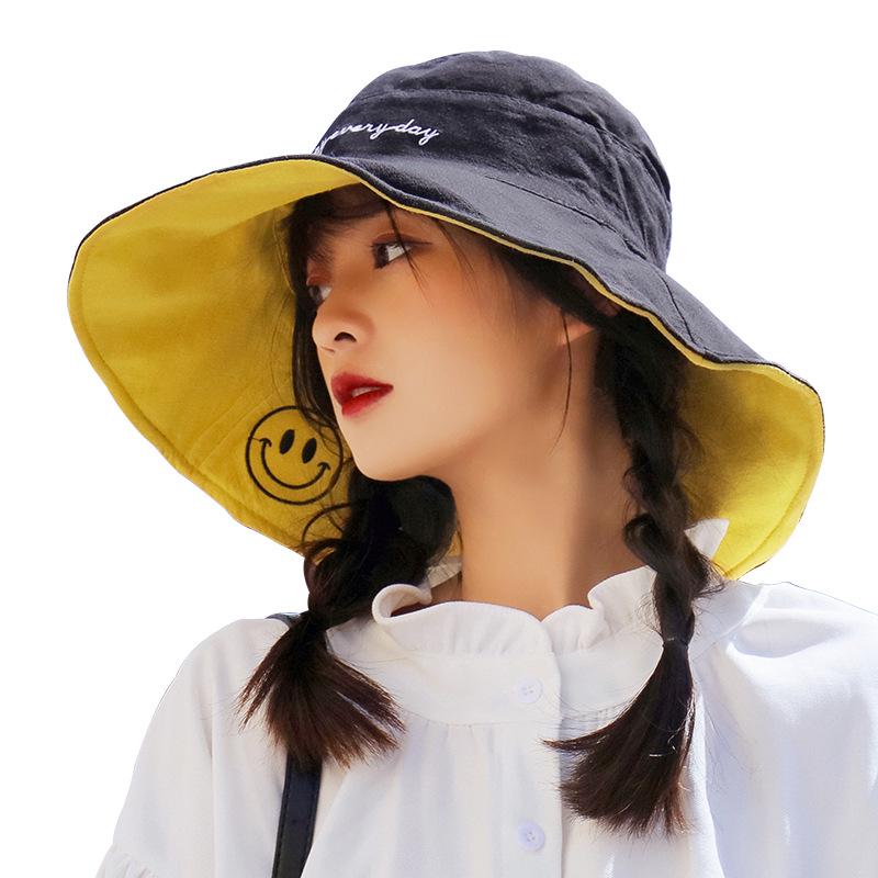 Japanese Literary Smiley Embroidery Fisherman Hat Visor