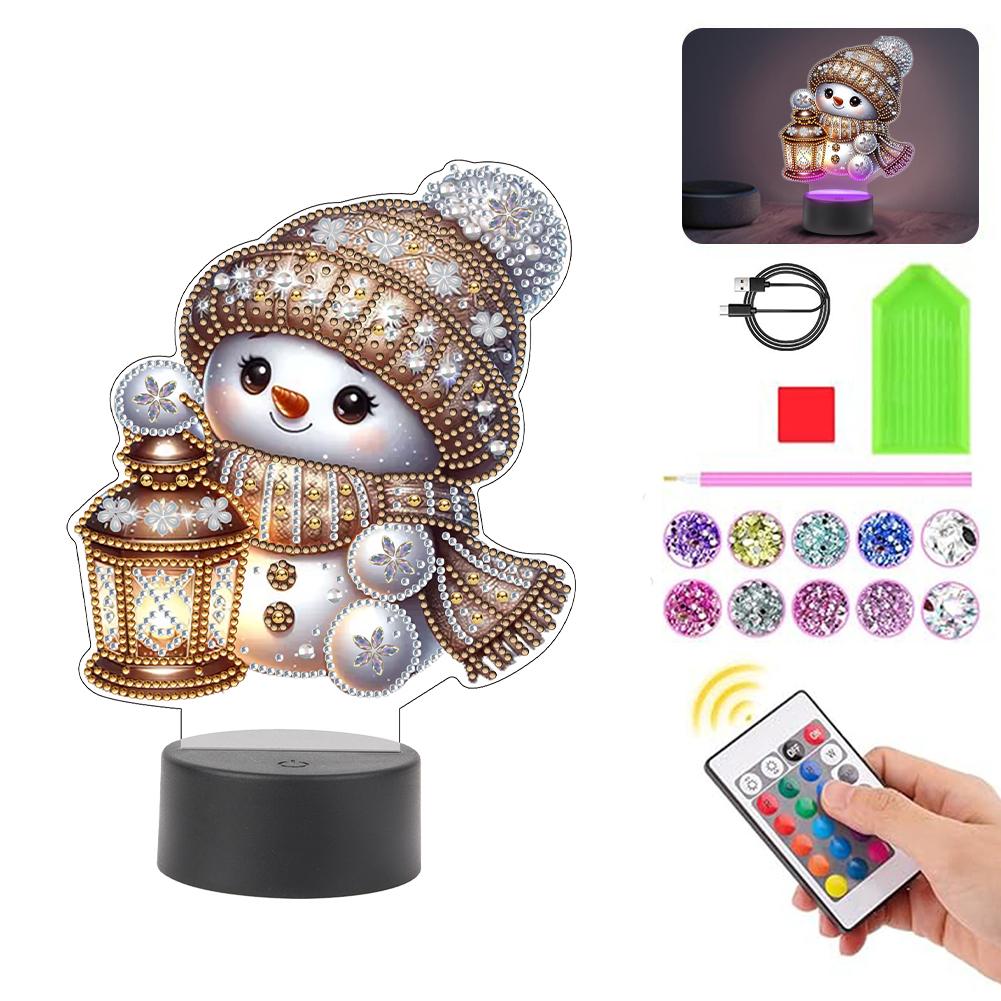 Acrylic Double Sided Christmas Snowman Multifunctional Diamond Night Lamp Decorative DIY 5D Diamond Lamp Rhinestones LED Light
