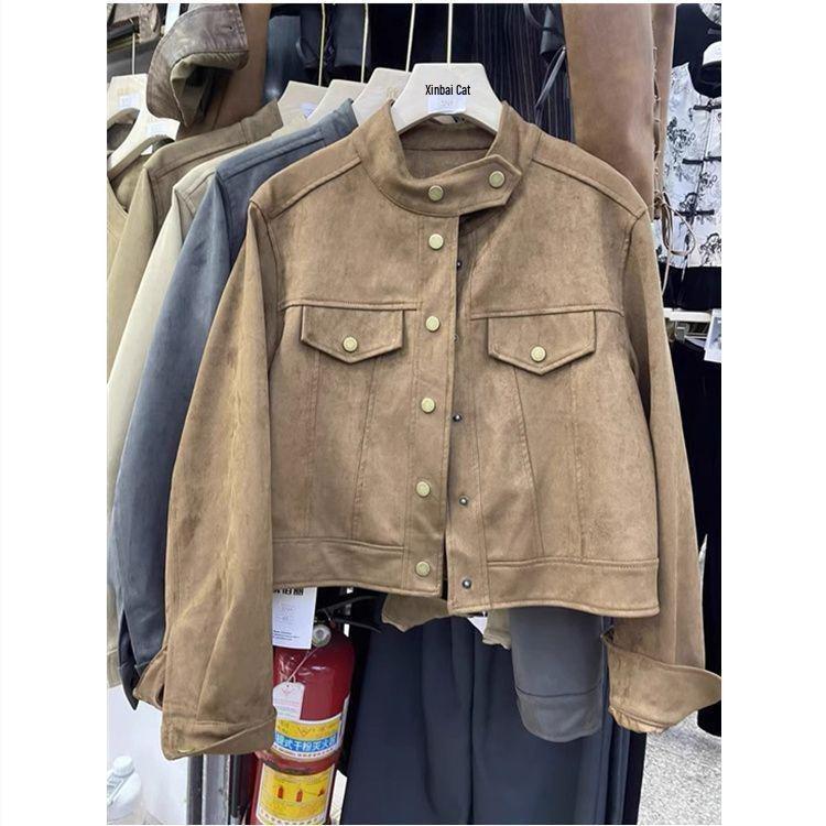 2025 Autumn/Winter Korean Style Suede Velvet Jacket: Women's Loose, Slimming, Short, Long Sleeve, Trendy Top