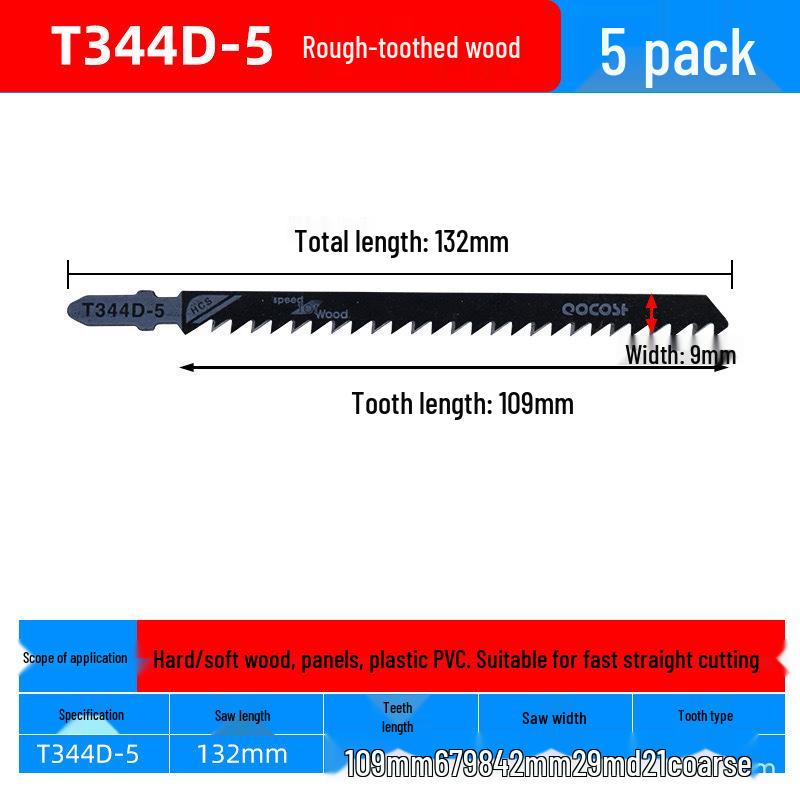 Extra Long Jigsaw Blade T244D - Fine/Coarse Teeth, Anti-Chip, for Wood, Metal, Plastic, Iron, Aluminum