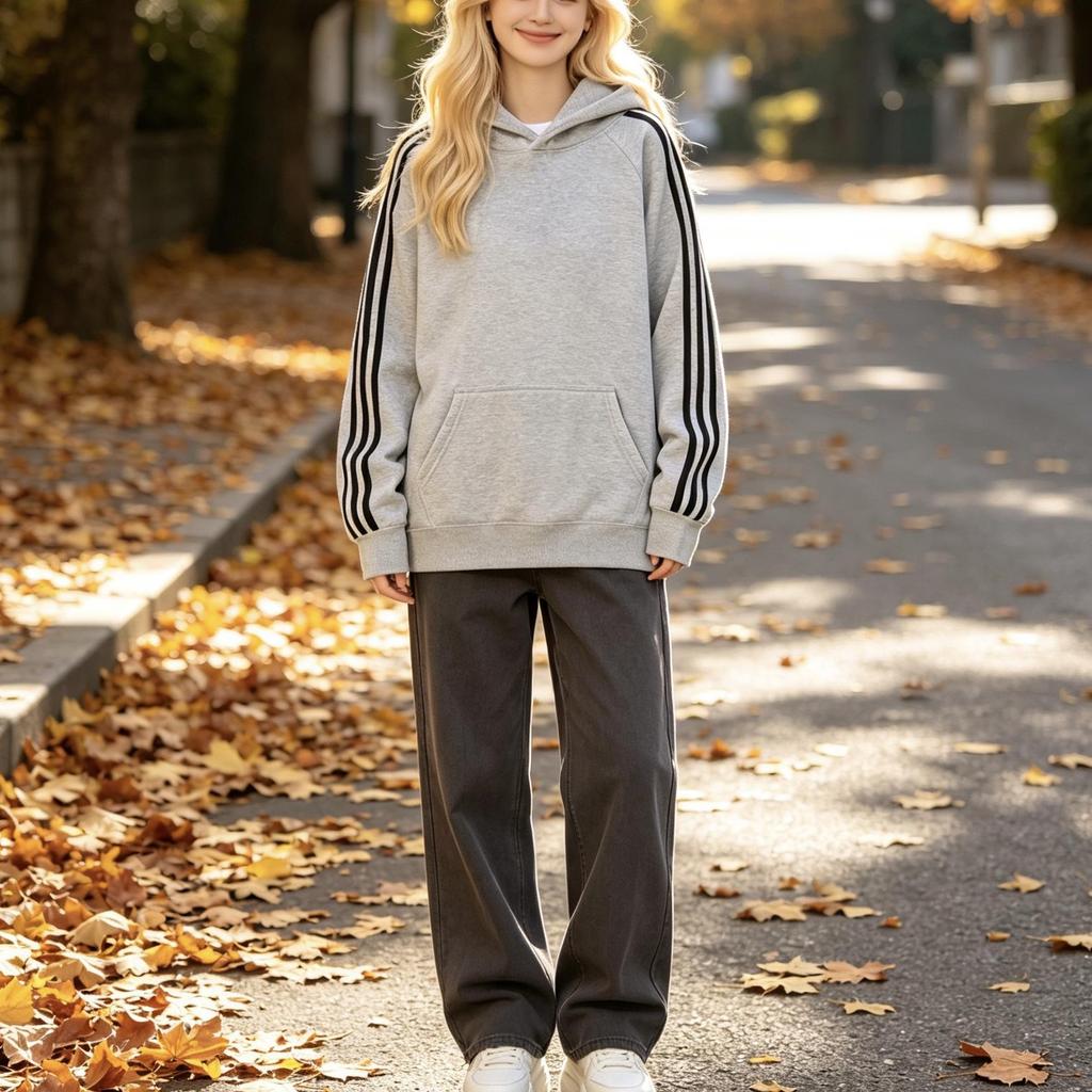 450g Trendy Unisex Cotton Terry Ollie Fleece Hooded Three-Stripe Patchwork Sweatshirt Jacket - Autumn/Winter Collection