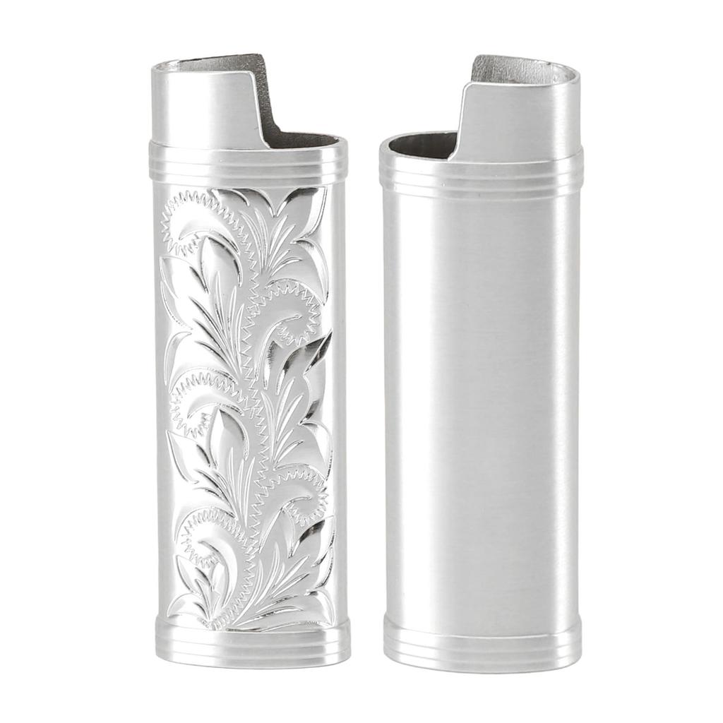 2Pcs Lighter Case Zinc Alloy Lighter Storage Container Floral Pattern for Outdoor Camping Hiking
