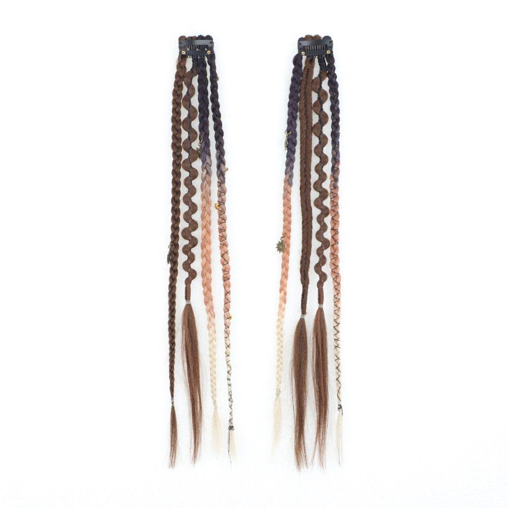 2Pcs Handmade Bohemia Clip In Hair Extensions 16/20 Inches Braided Ponytails  for Women