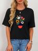 Vase Flower Print Black Cotton T-shirt