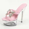 Eilyken Summer Sexy Peep Toe Crystal Bowknot Women Slippers Stiletto Heels Stripper Sandals Platform Slide Shoes