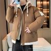 New Autumn and Winter Cotton-padded Clothes Men's Hooded Tooling Casual Cotton-padded Clothes Fake Two Handsome Solid-color Cotton-padded
