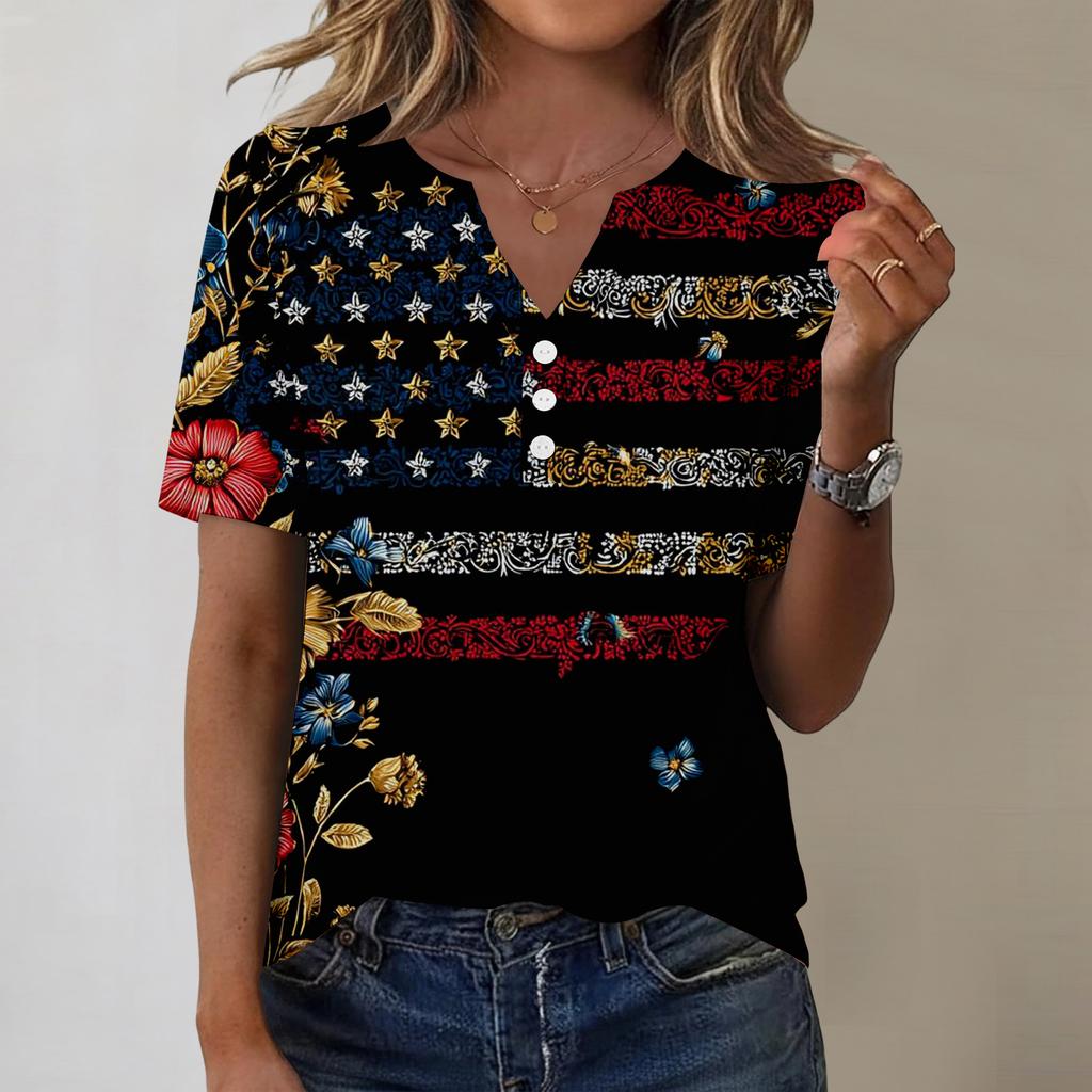 Women's Fashionable Casual Independence Day Print Blouse