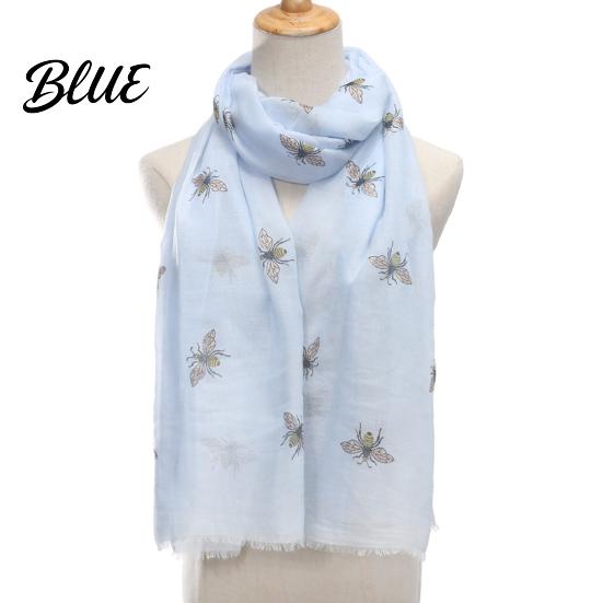 Comfortable Skin Friendly Scarf Lightweight for Women Cute Bee Pattern Neck Scarf Trendy Print Accessory Soft Long Thin Shawl Wrap Vacation Travel,